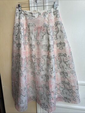 Kay Unger Pale Pink and Gray A-Line Midi Skirt